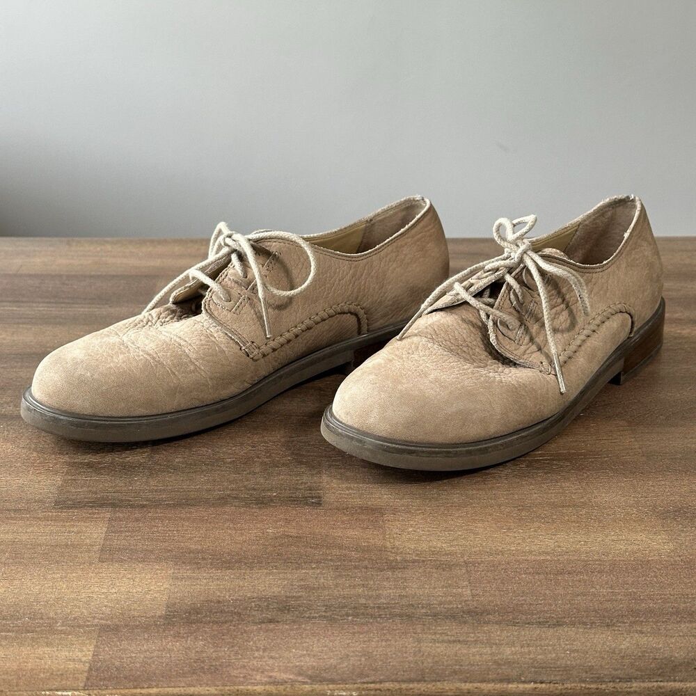Rockport Suede Oxford Shoe Womens 7.5N Tan Leather Lace Up Comfort Retro Saddle